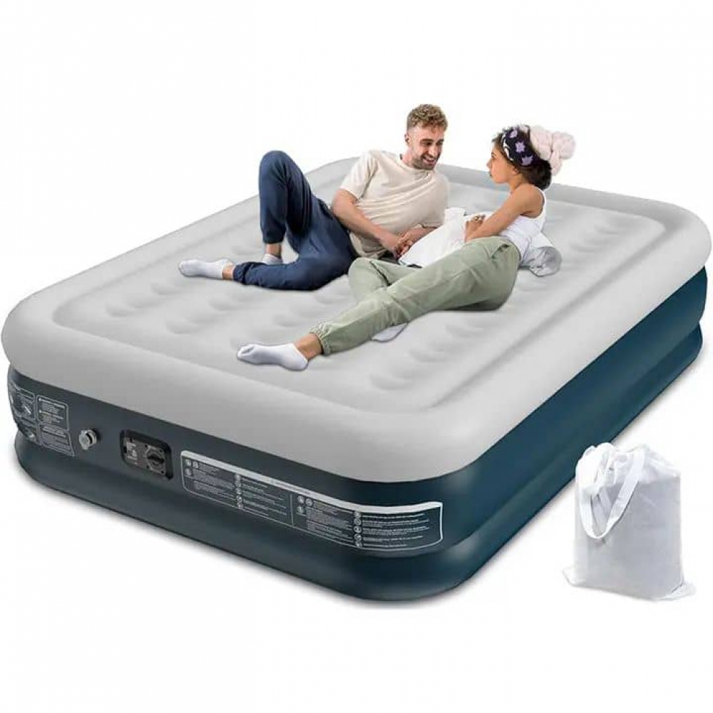Air Mattress with Built in Pump, 18" Raised Double Comfort Blow up Mattress, Upgraded Four Chamber Airbed, Durable Inflatable Mattress